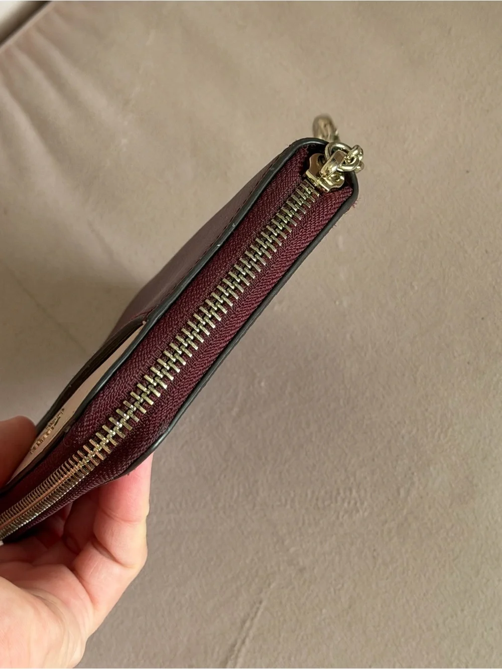 Kate Spade WLRU5425 Burgundy Blush Saffiano Leather Zip Around Bifold Wallet